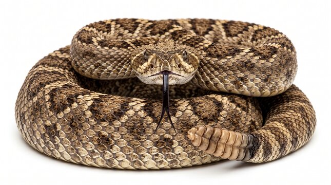 snake viper reptile diamondback venomous danger predator wildlife fauna scaled scales skin pattern texture brown tan black white background isolated studio shot macro close up head