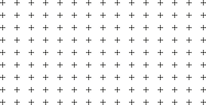 Abstract black and white geometric pattern featuring a repeating grid of vertical lines and small cross shapes on white background