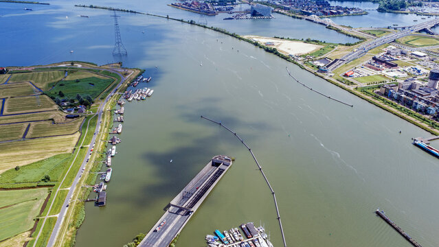 Aerial view of the Zeeburgertunnel beneath the IJ in Amsterdam