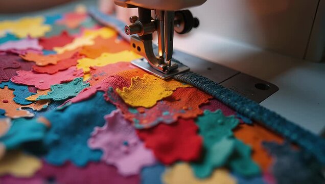 Sewing Colorful Felt Shapes onto Fabric