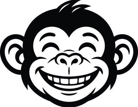  Happy smiling monkey face vector illustration featuring a cheerful cartoon animal mascot head logo design on white background