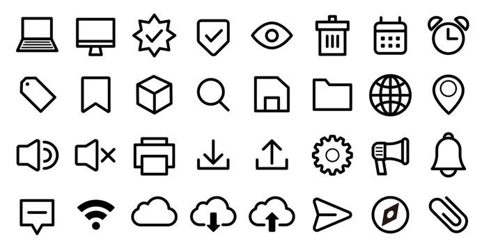 Essential web UI and mobile app line icon mega pack (Expanded stroke). Monochrome vector interface pictograms for digital design.