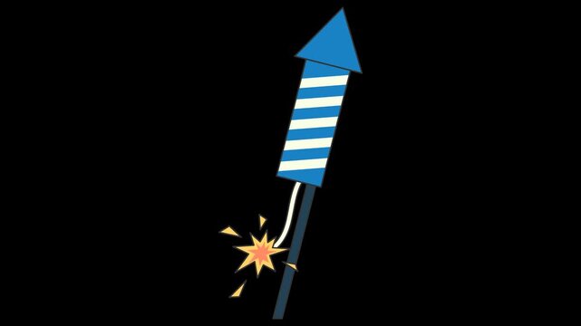 Seamless loop animation of a rocket firework with burning fuse swaying. Minimalist flat design icon graphic element isolated on transparent alpha channel background for party celebration.