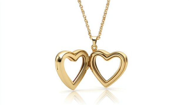 Elegant Gold Heart Shaped Photo Locket Necklace Jewelry Pendant
