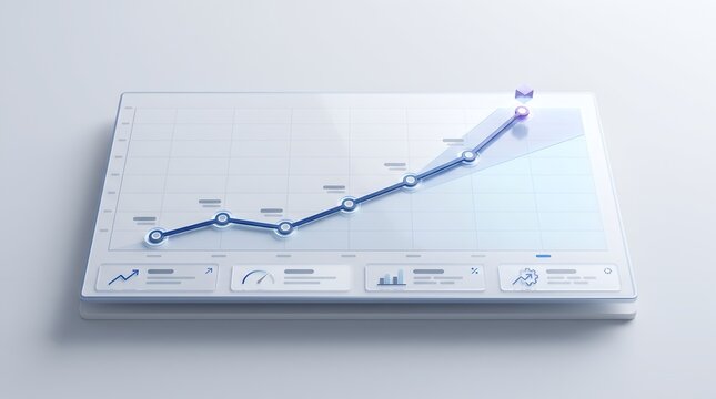 Investment growth and data analytics dashboard presented on a clean minimalist 3D interface panel