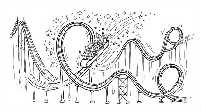 Hand drawn scribble doodle vector of a fun amusement park roller coaster loop track