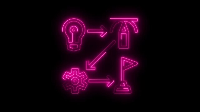 Glowing pink neon workflow diagram on black background visualization concept