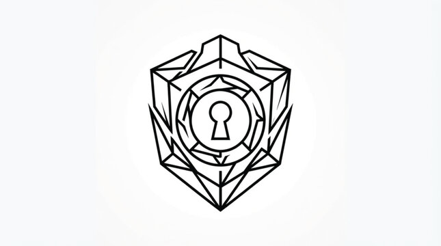 Minimalist geometric line drawing of a keyhole lock shield icon vector logo