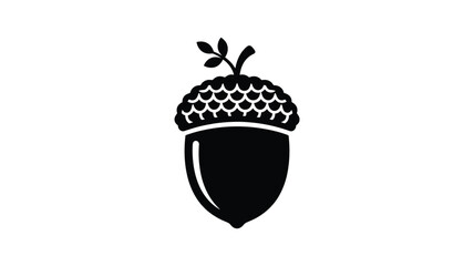 A black silhouette of an acorn with cap and leaves © MDShawon