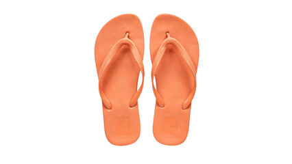 Naklejka premium Pair of bright orange rubber flip flops showcasing a minimalist summer footwear design with textured straps and comfortable soles captured from above on transparent background