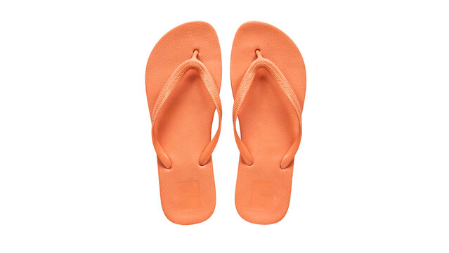 Pair of bright orange rubber flip flops showcasing a minimalist summer footwear design with textured straps and comfortable soles captured from above on transparent background