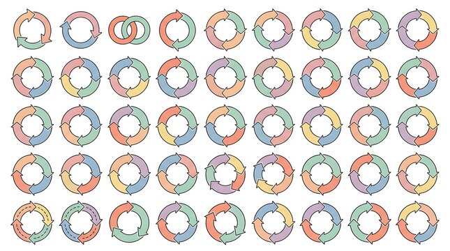 Extensive collection of circular arrow infographic diagrams for business with infographic business strategy marketing workflow management corporate structure template analytics visualization