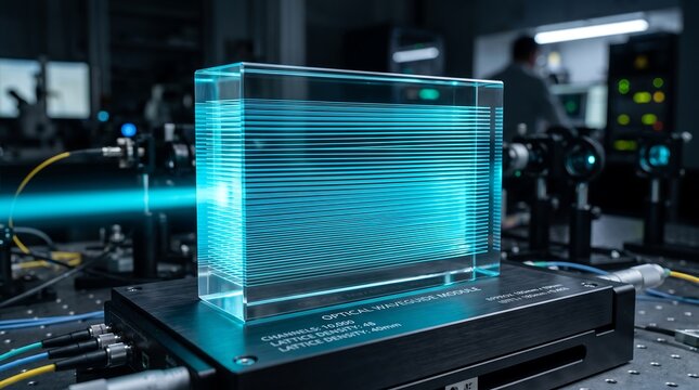 Advanced optical research experiment with blue laser beam passing through a glass medium in a scientific laboratory