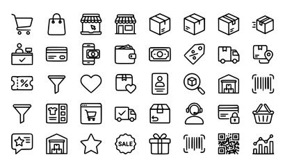 Fototapeta premium Ecommerce and Online Shopping Thin Line Icons Set with Cart Payment Delivery and Web Store Vector
