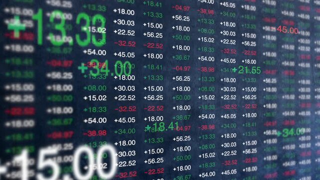 株価の上昇と下落を示す金融市場の数値データ