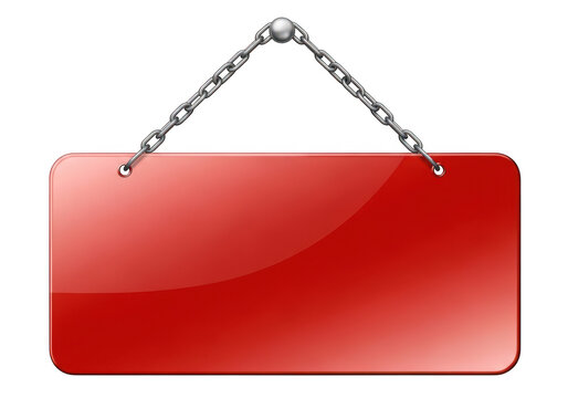 Red hanging sign board with metal chain