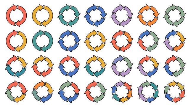 Set of colorful circular arrow icons for business flow and process diagrams with circular rotation business colorful direction workflow infographic elements arrowhead movement strategy