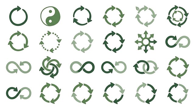 Versatile collection of green cyclical and infinity arrow icons for process flow with circular infinity workflow business infographic elements rotation operation strategy planning management