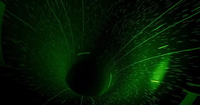 Digital cyber matrix tunnel animation with green glowing data streams in a continuous seamless loop. 4K 3D Animation.
