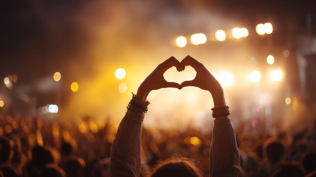 Crowd member making heart gesture with hands during live show