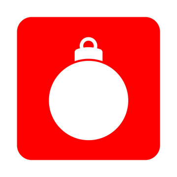 Tiempo de Navidad. Icono con dibujo sencillo de la silueta de una bola de navidad en cuadrado de color rojo para felicitaciones y tarjetas. Archivo PNG con transparencia