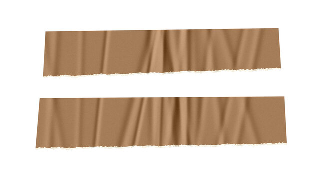 Two torn pieces of brown corrugated cardboard paper isolated with jagged edges detail transparent background