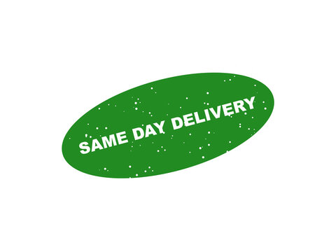 Green oval stamp with white text for same day delivery service