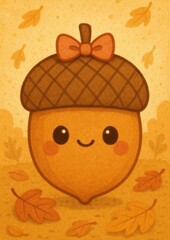 Obraz premium Cute acorn with smiling face.