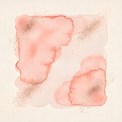 Fototapeta premium Square Coral Peach Watercolor Paint Wash Texture Background With Shimmering Rose Gold Glitter Accents