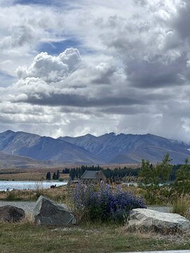 Church of the Good Shepherd at Lake Tekapo under dramatic clouds
