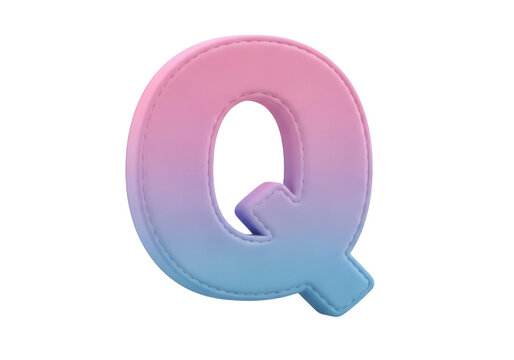 Decorative 3D letter Q with soft gradient pink and blue leather texture isolated on transparent background for design