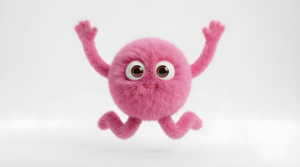 Fototapeta premium Joyful Pink Furry Creature Jumping Isolated on White on a transparent background