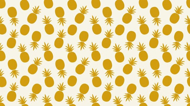 Minimalist pineapple pattern with yellow fruit silhouettes on white background. Tropical pineapple wallpaper for summer branding. Seamless pineapple fruit texture for textile and gift wrap.