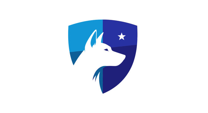 Blue security shield with wolf and star icon