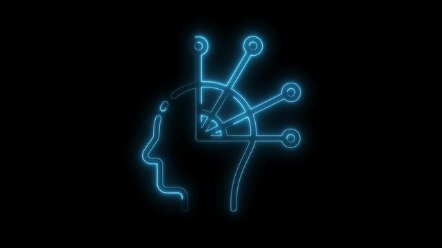 Futuristic artificial intelligence glowing brain connections on black background animated symbolization of future technology