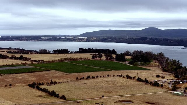 Riverbanks of Tamar river in Tasmania &ndash; wine making and aqua culture region of Australia.