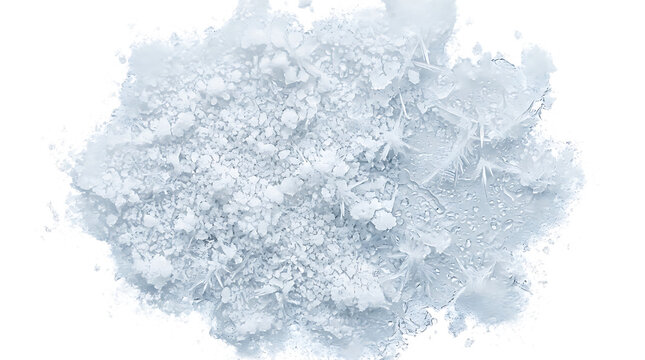 Closeup of melting snow and ice crystals isolated on transparent background