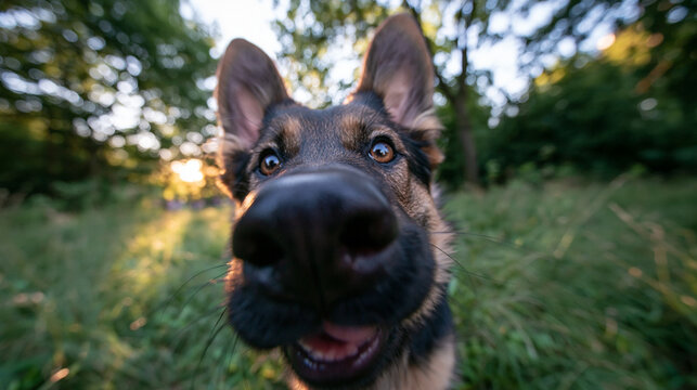 Curious German Shepherd Puppy Sniffing Close to Camera