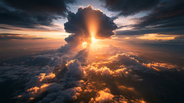Dramatic Sunbeams Breaking Through Storm Clouds at Sunset