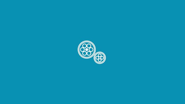 Minimalist Animated Gear Icons Rotating on a Solid Teal Background.