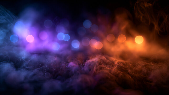 Abstract Atmospheric Smoke Background with Blue and Orange Bokeh Lights