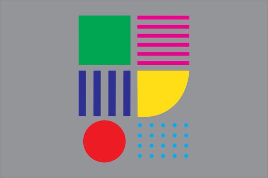Abstract geometric graphic design with colorful shapes and patterns, geometric