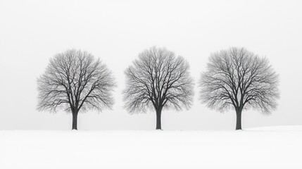 Fototapeta premium Three bare trees in a snowy landscape