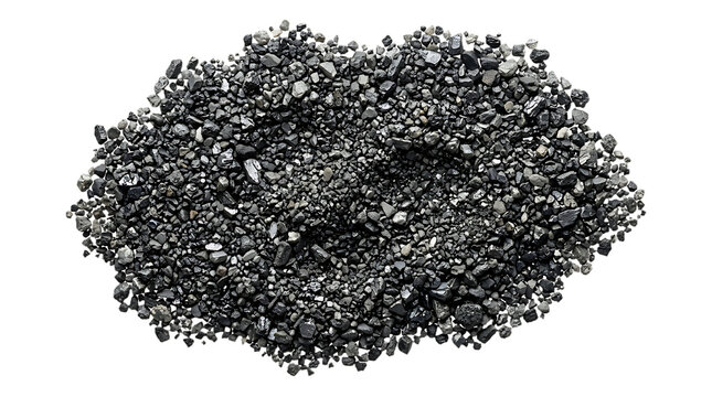 Pile of black sand or small dark stones isolated on transparent background