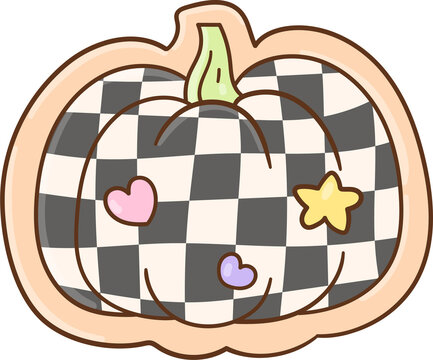 Cute Checkered Pumpkin Illustration Spooky Sugar Cookies Halloween