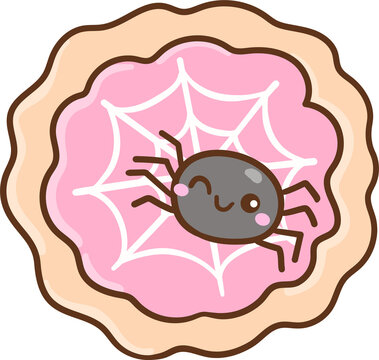 Cute Kawaii Spider on Pink Web Cookie Spooky Sugar Cookies Halloween