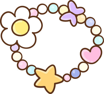 Cute Pastel Beaded Bracelet Illustration Y2K Back To School For Classroom Decoration