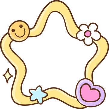 Cute Cartoon Star Border with Decorative Icons Pastel Y2K Frame For Classroom Decoration