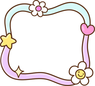 Cute Pastel Border With Flowers and Stars Pastel Y2K Frame For Classroom Decoration