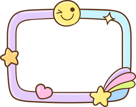 Cute Pastel Kawaii Frame With Winking Emoji Pastel Y2K Frame For Classroom Decoration